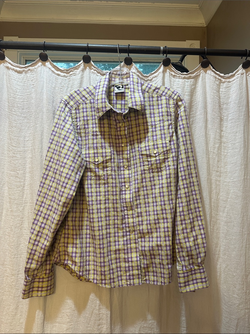 Vintage 2001 Rockies Yellow and Purple Plaid Button-Down Shirt
